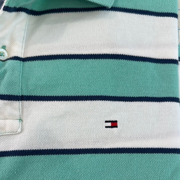 Tommy Hilfiger Green and White Polo Shirt Classic Stripes - Picture 3 of 4